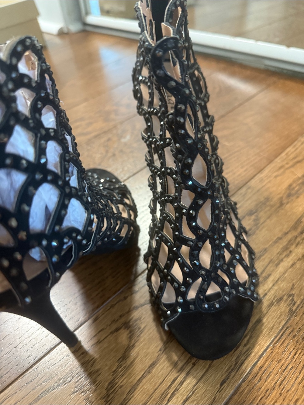 Zigi Soho Black Crystal Cutout Stiletto Sandals